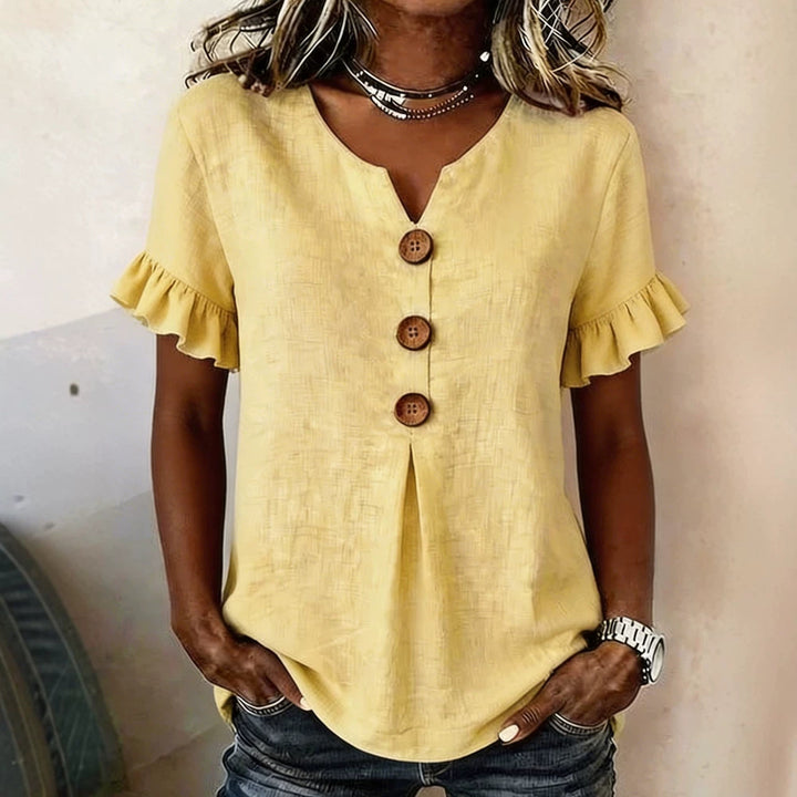 Damen Bluse mit Rüschendetails und Holzknöpfen Echo Archiv