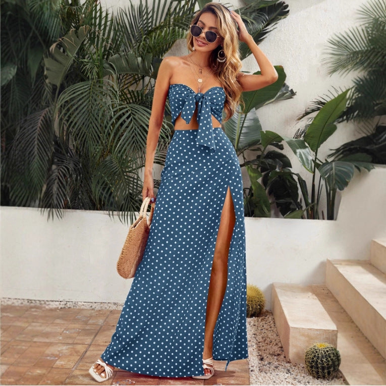 Damen Maxi Kleid mit tiefem V-Ausschnitt und modischem Schlitz Echo Archiv