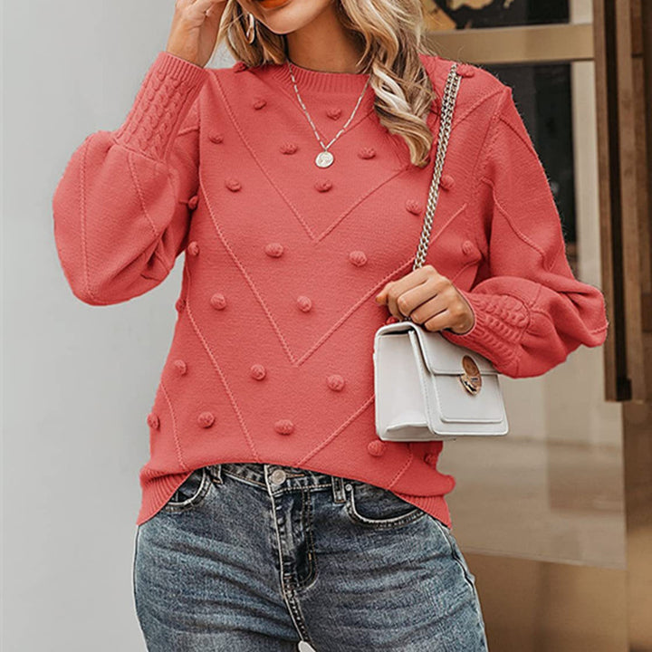 Damen nan gerippter Bobble-Pullover mit Ballonärmeln und Rundhalsausschnitt Echo Archiv