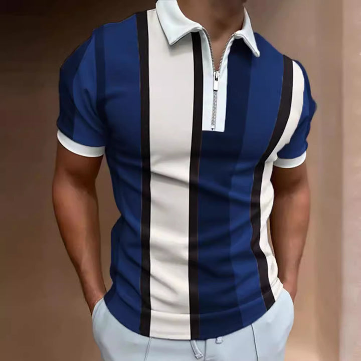Herren Polohemd mit sportlichem Reißverschluss und elegantem Blockstreifenmuster Echoarchiv