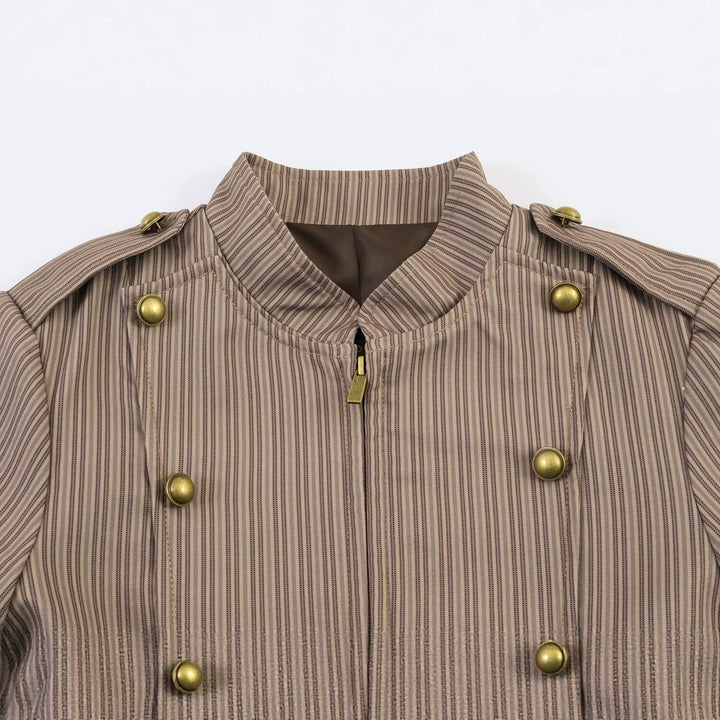Damen Kurzgeschnittene militärinspirierte Jacke mit Stehkragen und doppelter Zierknopfreihe Echo Archiv
