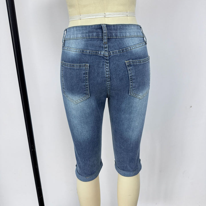 Damen Modische Destroyed Denim-Shorts mit Hohem Bund und Aufgerissenen Details Echo Archiv