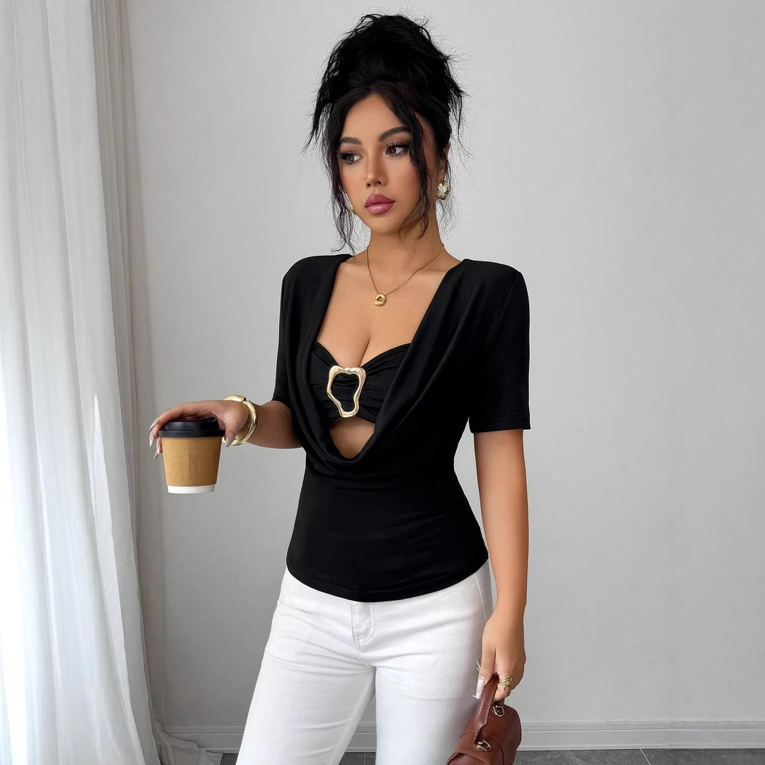 Damen nan drapiertes Cropped-Top mit herzförmiger Zierschließe und Cut-Out Echo Archiv