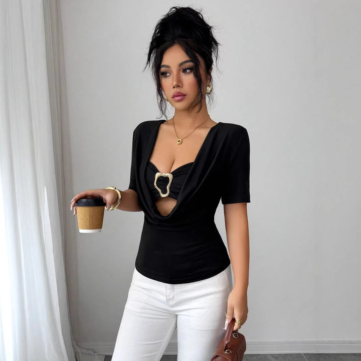 Damen nan drapiertes Cropped-Top mit herzförmiger Zierschließe und Cut-Out Echo Archiv