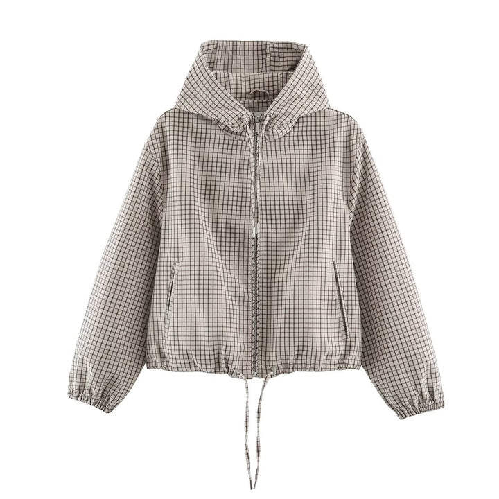Damen Kurzer Karierter Kapuzenblouson mit Tunnelzug, Reißverschluss und elastischen Bündchen Echo Archiv