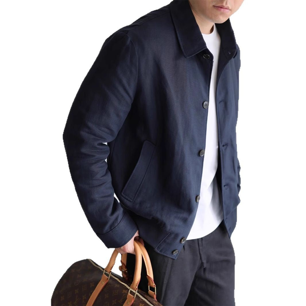 Herren Leichte Leinenjacke mit Hemdkragen und durchgehender Knopfleiste Echoarchiv