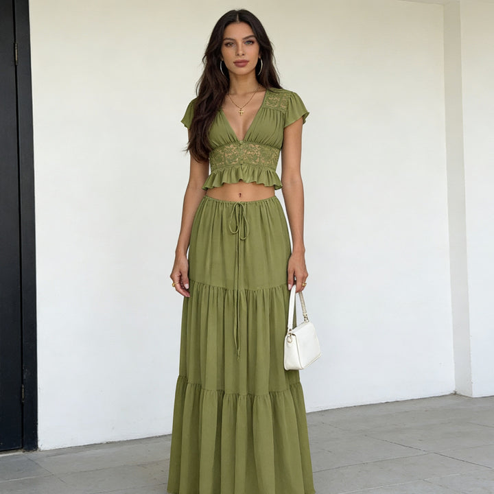 Damen Lässiges Maxi-Kleid mit eleganter Raffung und cropped Top Echo Archiv