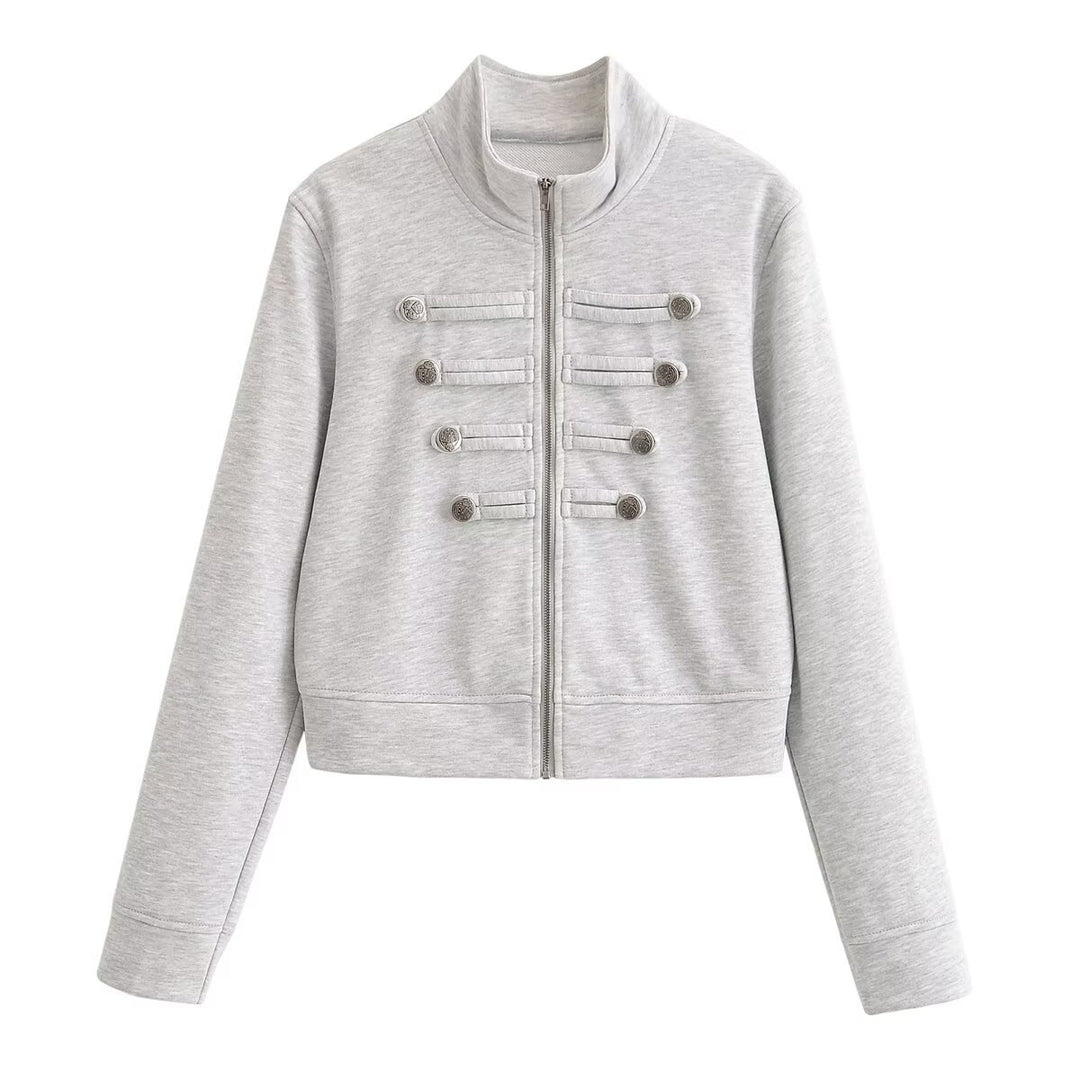 Damen Kurzjacke aus Sweat mit Stehkragen und dekorativer Military-Passe Echo Archiv