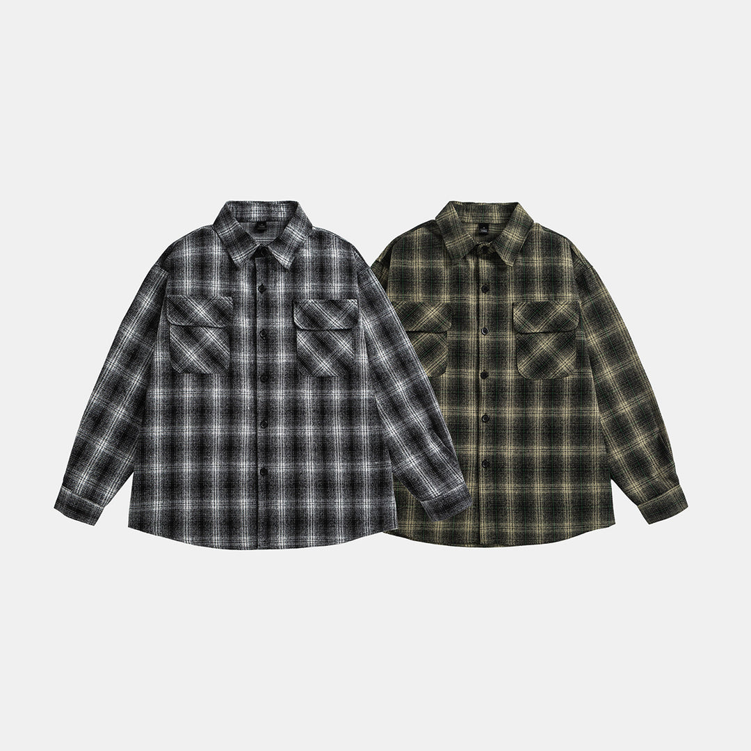 Unisex Kariertes Overshirt‑Jacke im Flanelllook mit Brustpattentaschen Echoarchiv