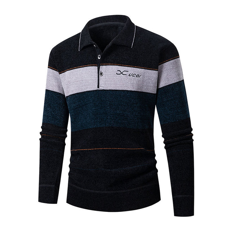 Herren Langarm Polohemd mit gestreiftem Design und Knopfleiste Echoarchiv