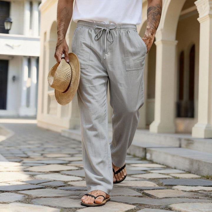 Herren leichte Leinenhose mit elastischem Bund und Kordelzug – Sorevano