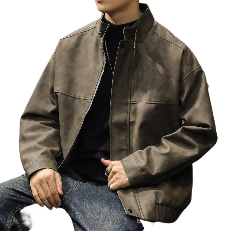 Herren Boxy Lederoptik-Blouson mit verdeckter Reißverschlussleiste, Stehkragen und elastischem Bund Echoarchiv
