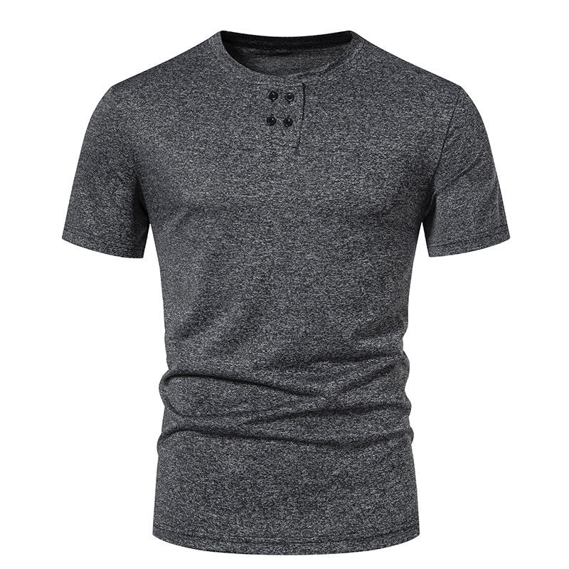 Herren Kurzarm-Henley-T-Shirt mit modischem Knopfdesign und atmungsaktiver Baumwollqualität Echoarchiv