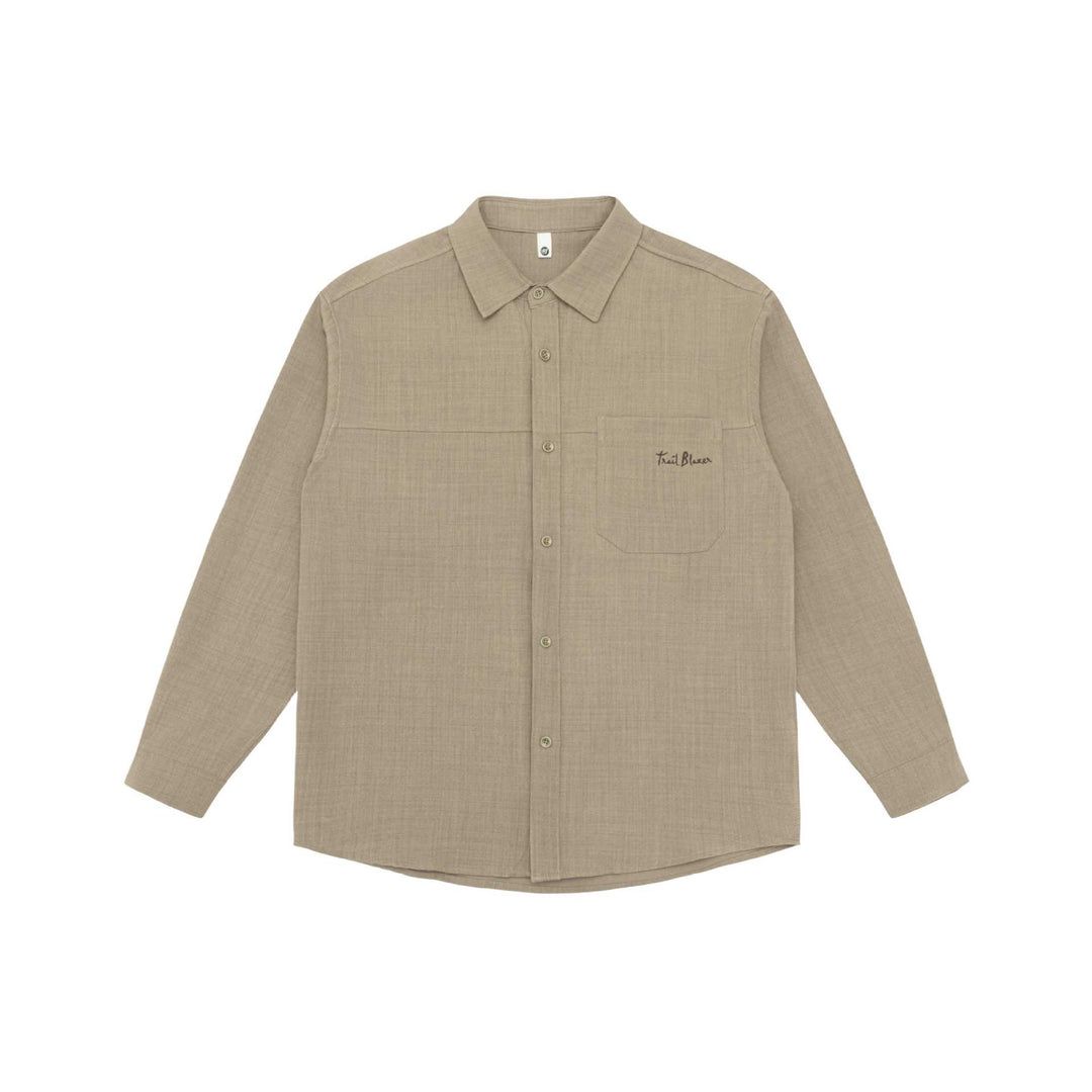 Unisex Leichte Hemdjacke im Overshirt-Stil aus Leinen-Baumwollmix mit Brusttasche und gerundetem Saum Echoarchiv