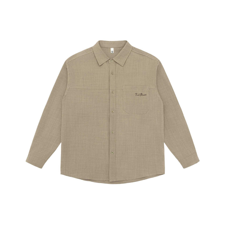 Unisex Leichte Hemdjacke im Overshirt-Stil aus Leinen-Baumwollmix mit Brusttasche und gerundetem Saum Echoarchiv