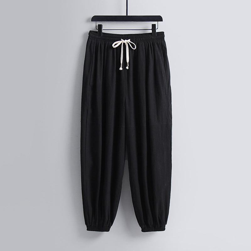 Damen weite Baumwoll-Leinen-Freizeithose mit Kordelzug und elastischen Knöchelbündchen Echoarchiv