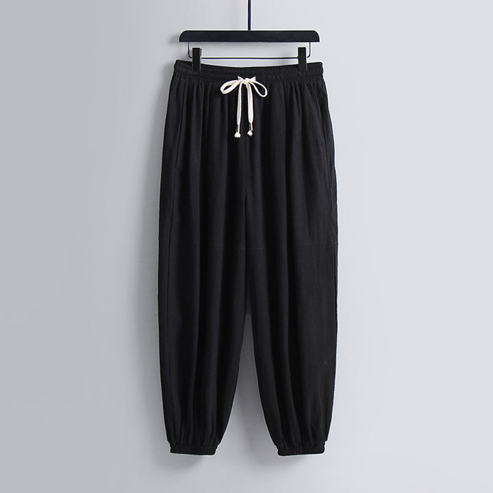 Damen weite Baumwoll-Leinen-Freizeithose mit Kordelzug und elastischen Knöchelbündchen Echoarchiv