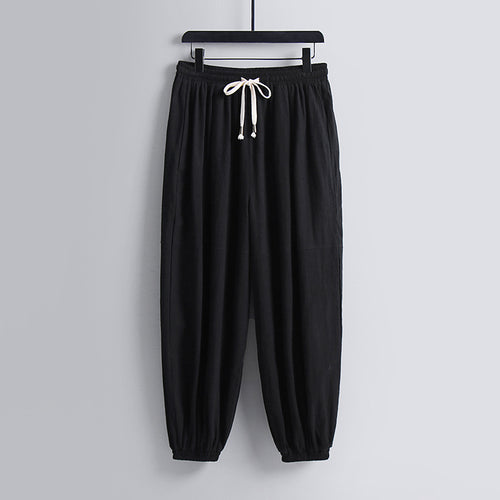 Damen weite Baumwoll-Leinen-Freizeithose mit Kordelzug und elastischen Knöchelbündchen Echoarchiv