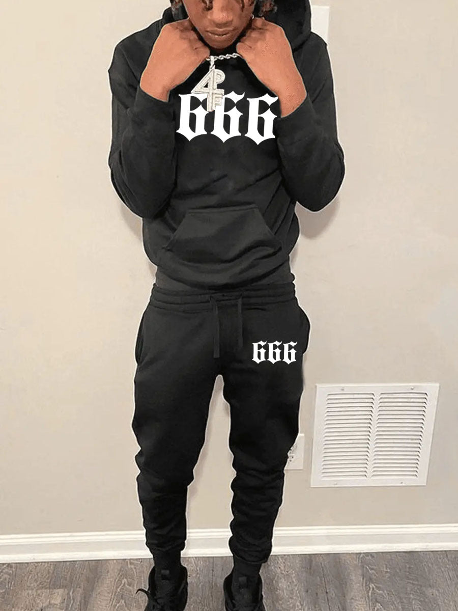 Herren Hoodie und Jogginghose Set mit grafischem Statementdruck Echoarchiv