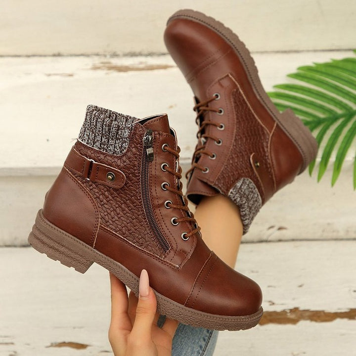 Damen Schnür-Ankle-Boots mit Strickmanschette, seitlichem Reißverschluss und gepolstertem Komfortfußbett Echo Archiv