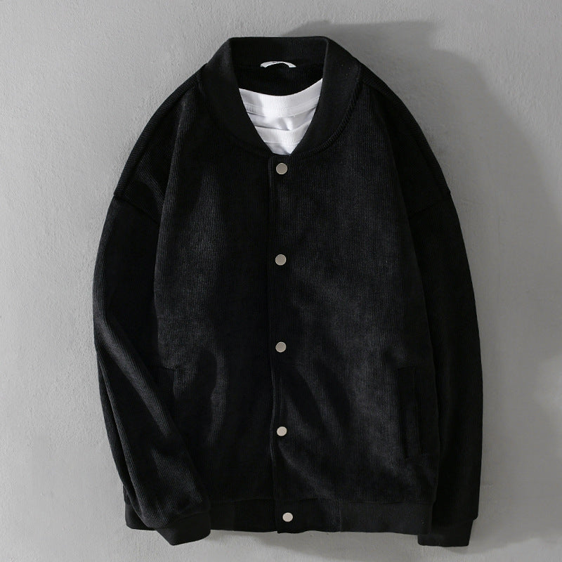 Herren Cord-Collegejacke mit Druckknopfleiste und Rippbündchen Echoarchiv