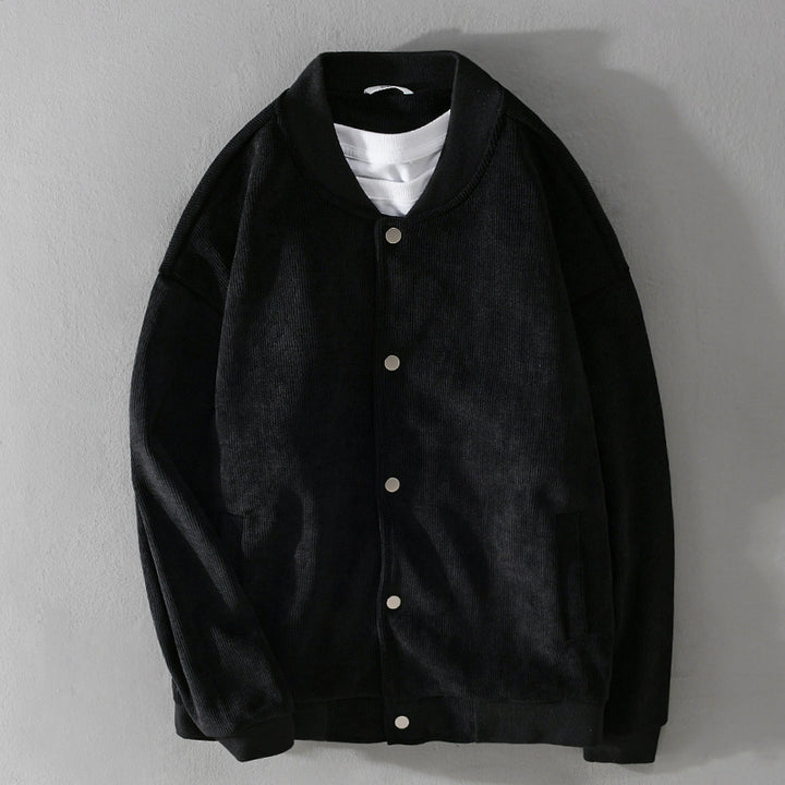 Herren Cord-Collegejacke mit Druckknopfleiste und Rippbündchen Echoarchiv