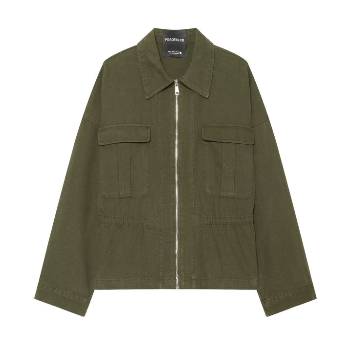 Damen Kurzer Utility‑Blouson mit Frontreißverschluss, Pattentaschen und Taillenraffung Echo Archiv