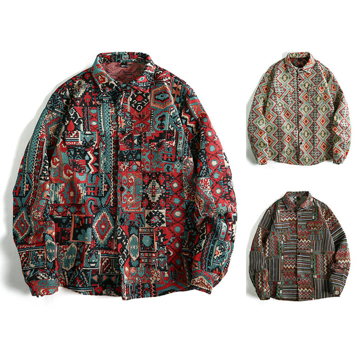 Herren Gemusterte Overshirt-Jacke im Patchwork-Jacquard Echo Archiv
