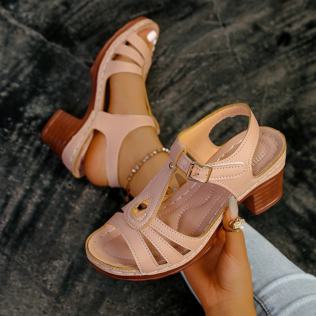 Damen T-Strap Sandaletten mit gepolstertem Komfortfußbett und mittlerem Blockabsatz – Sorelia
