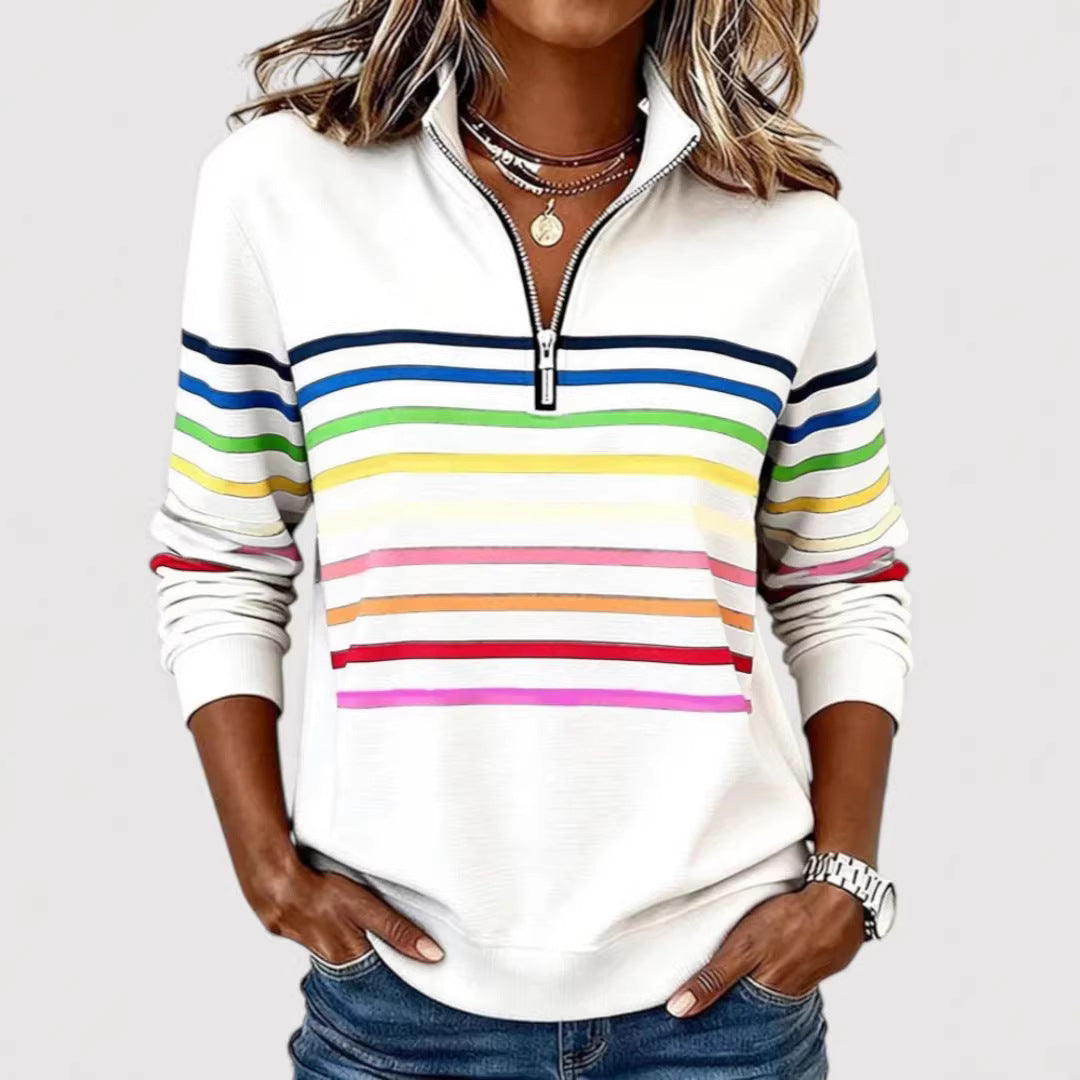 Damen Sportlicher Stepppullover mit halbem Reißverschluss – Mavelle