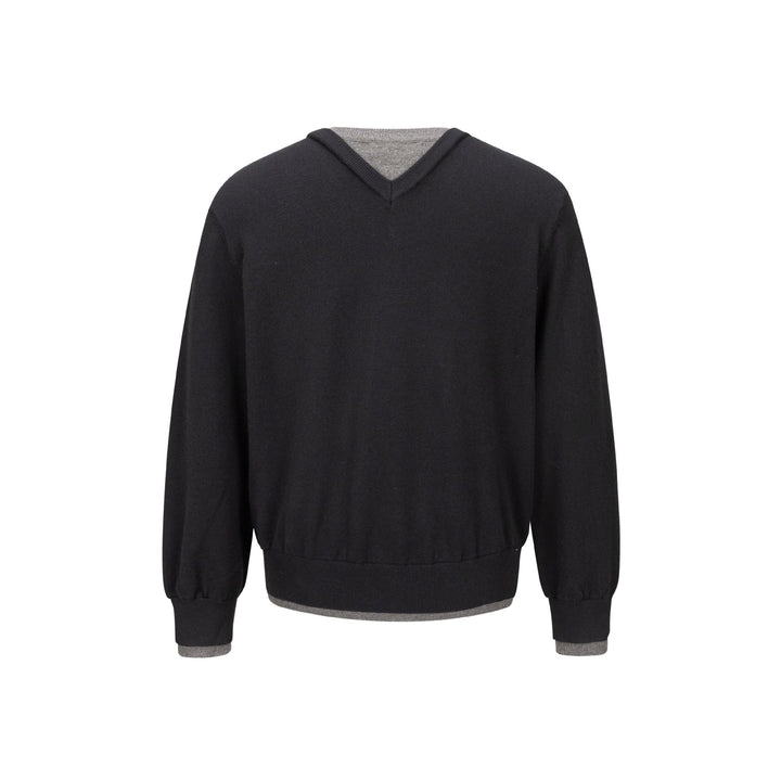 Herren V‑Neck Feinstrickpullover mit integriertem Henley‑Detail und elastischem Bund Echoarchiv