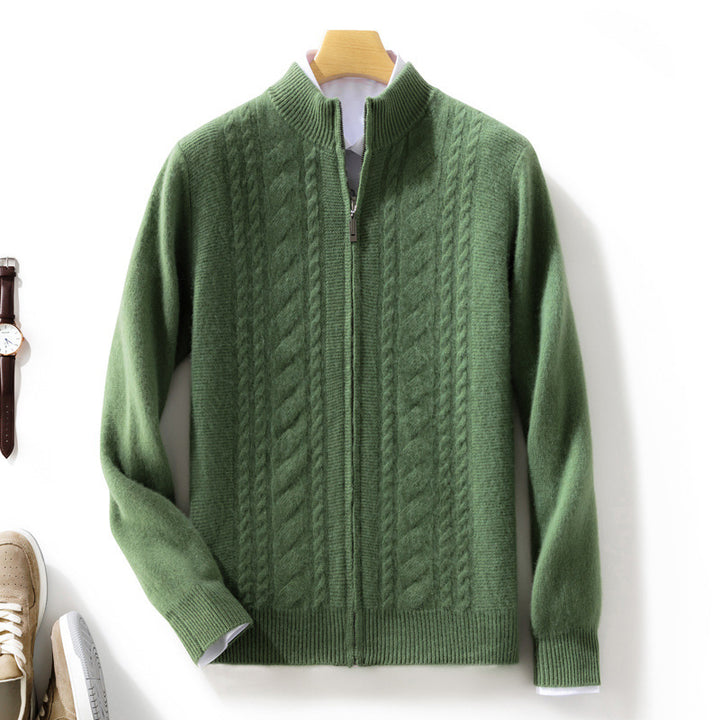 Herren Zipper‑Strickjacke mit Zopfmuster und Stehkragen Echoarchiv