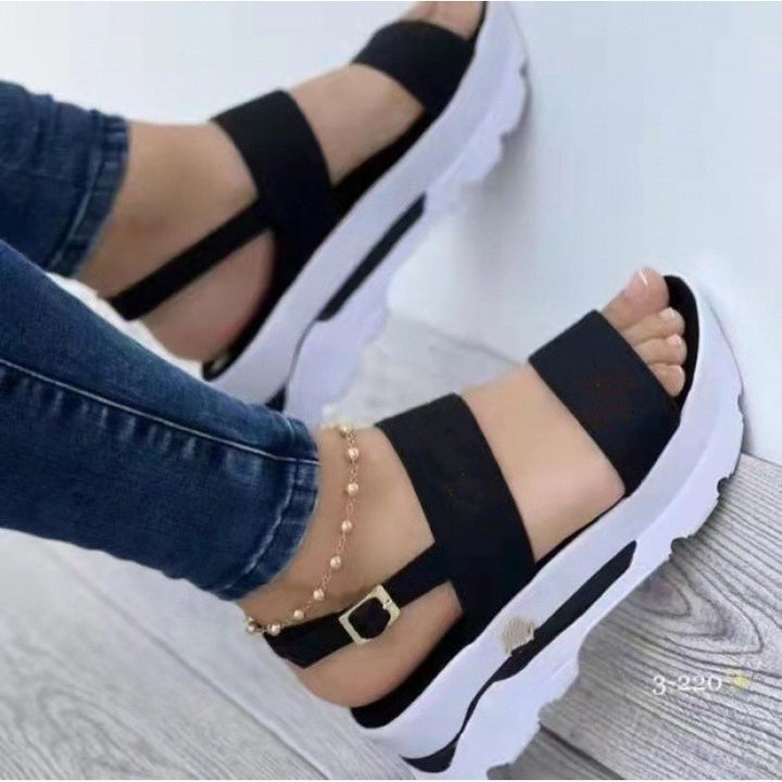 Damen Plateau-Sandalen mit Elastischem Riemen und Rutschfester Sohle Echoarchiv