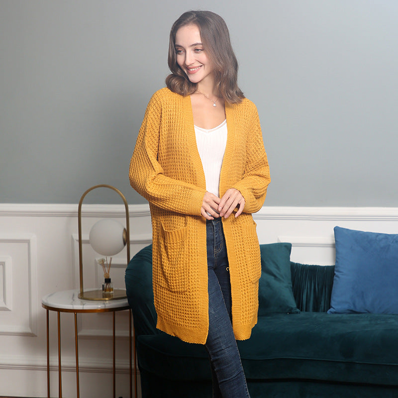 Damen Langer Oversize Strickmantel mit offener Front und aufgesetzten Taschen Echo Archiv