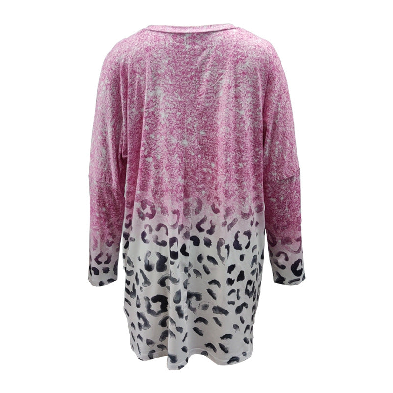 Damen Oversize Longshirt-Tunika mit Ombre-Leopardenprint und Eingrifftaschen – Avérine