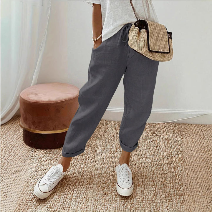 Damen Lässige Leinen-Hose mit elastischem Bund und praktischen Taschen Echoarchiv