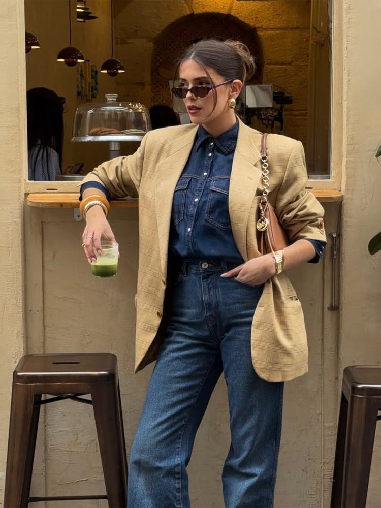 Damen Oversize Glencheck-Blazer im kastigen Boxy‑Schnitt mit markanter Schulterpartie Echoarchiv