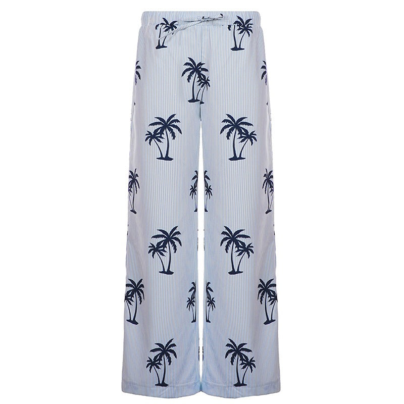 Damen Leichte Palmen-Print Palazzo-Hose mit elastischem Bund Echo Archiv