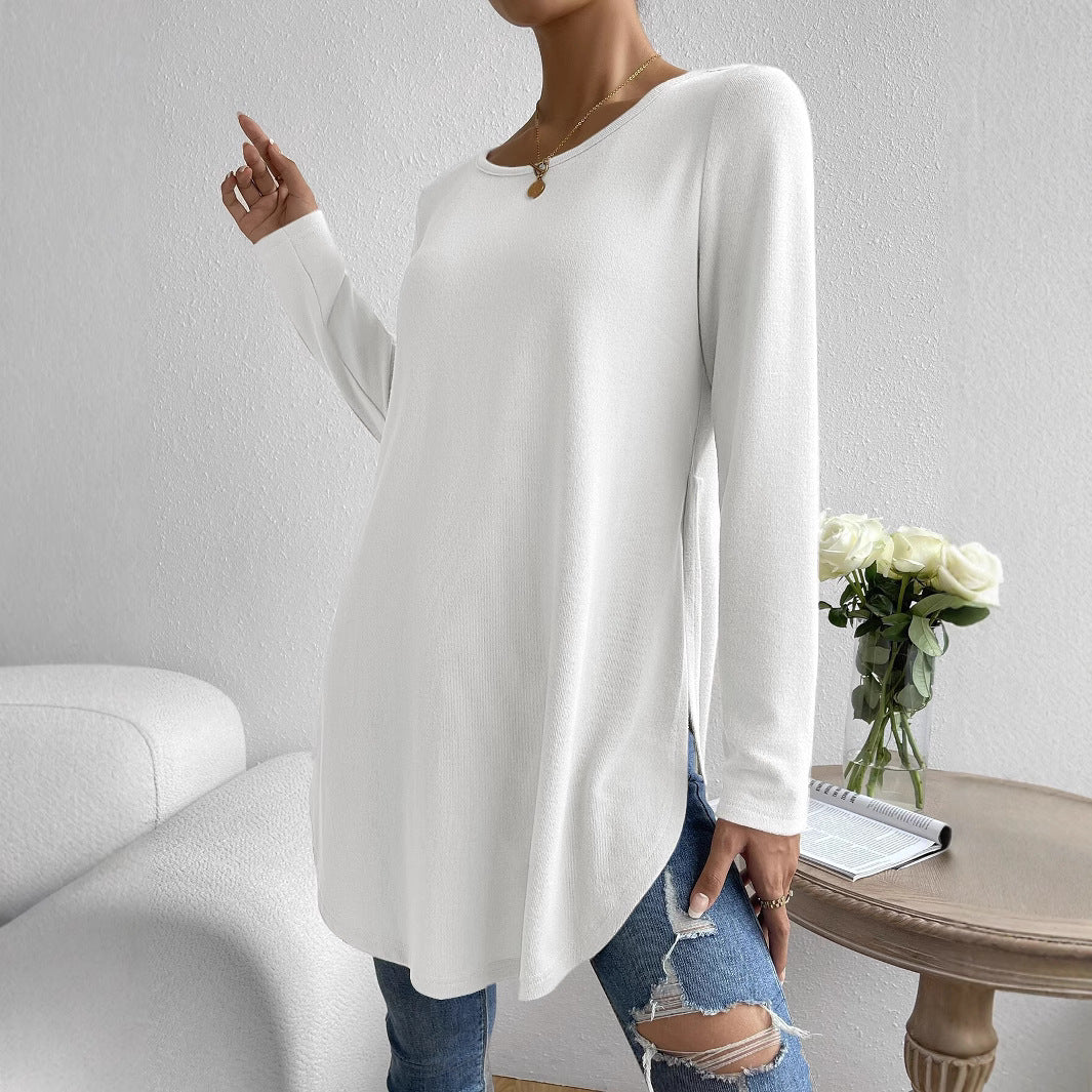 Damen Oversize Longline Feinstrick-Tunika mit Rundhalsausschnitt Echoarchiv