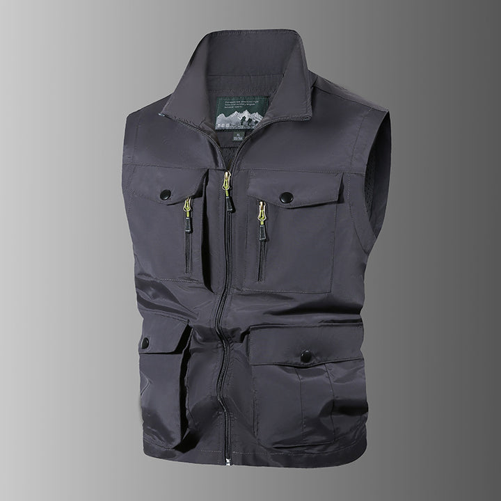 Herren Multifunktions-Outdoorweste mit Mehrfachtaschen und Stehkragen Echoarchiv