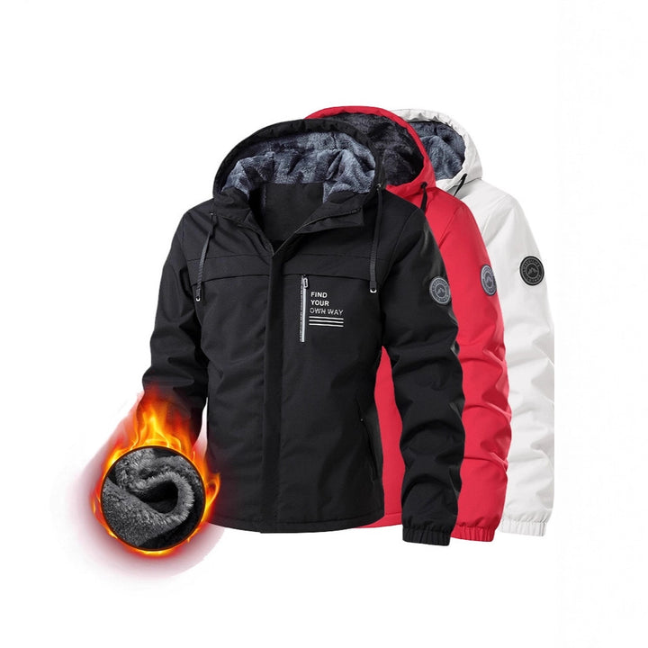 Herren Wetterfeste Kapuzenjacke mit wärmendem Teddyfleece-Inlay und verdecktem Frontreißverschluss – Taviero