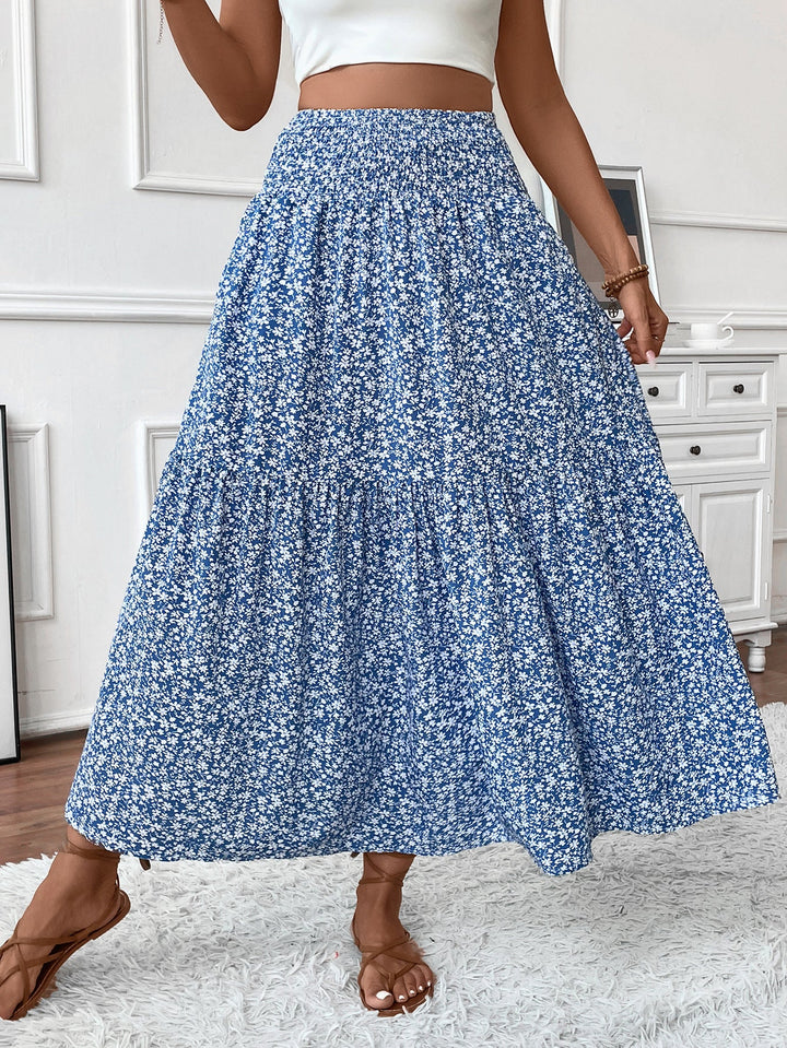 Damen Langer Rock mit floralem Print und elastischem Bund Echoarchiv
