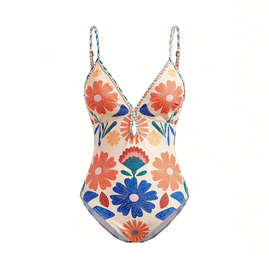Damen Blumenmuster Badeanzug mit passendem Rock Echo Archiv