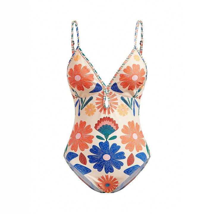 Damen Blumenmuster Badeanzug mit passendem Rock Echo Archiv