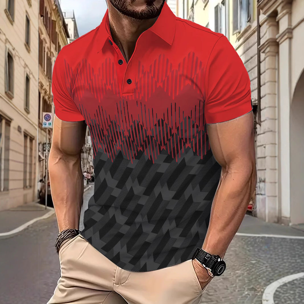 Herren Poloshirt mit kreativen Grafikdetails und atmungsaktivem Material Echoarchiv