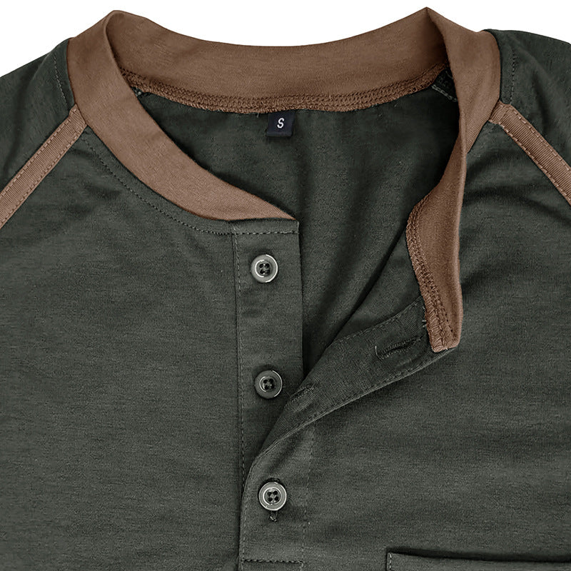 Herren Langarm-Henley-Shirt mit modischen Kontrastnähten und Brusttasche Echoarchiv