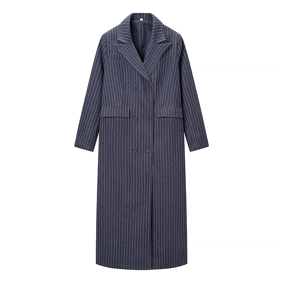 Damen Maximaler Oversize-Mantel im Nadelstreifen-Look mit doppelreihiger Knopfleiste und langen Silhouette Echo Archiv