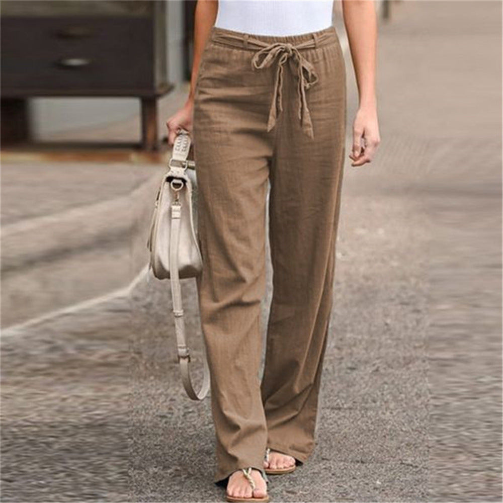 Damen nan weite Leinenhose mit Tunnelzugbund, geradem Bein und Eingrifftaschen Echo Archiv