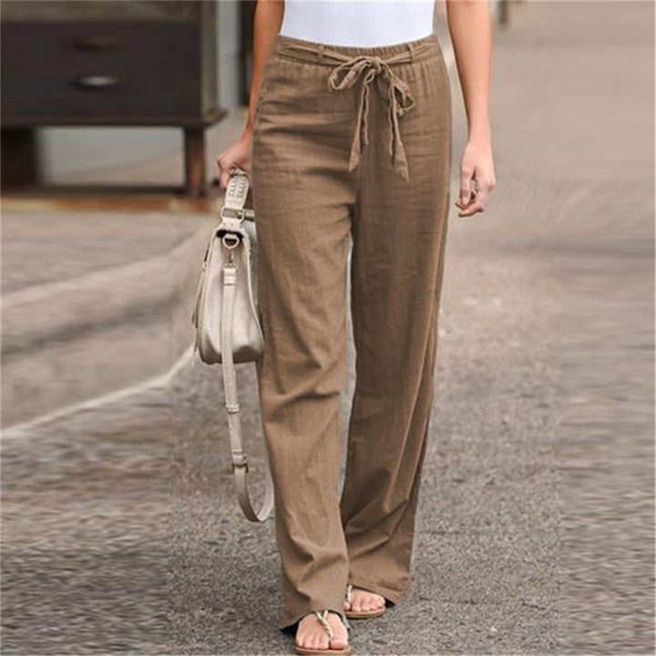 Damen nan weite Leinenhose mit Tunnelzugbund, geradem Bein und Eingrifftaschen Echo Archiv