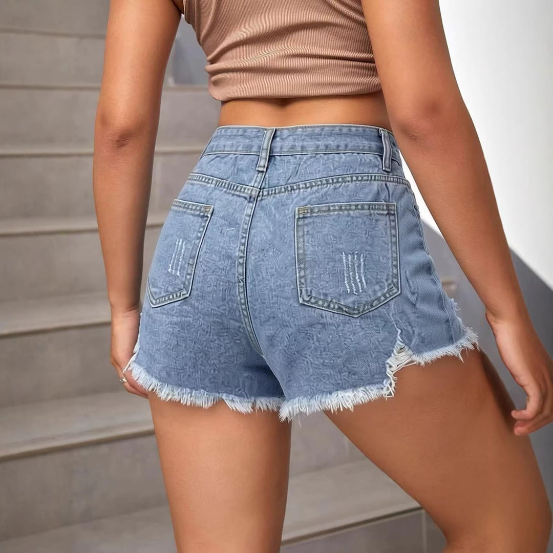 Damen modische Destroyed Denim-Shorts mit fransigem Saum Echo Archiv